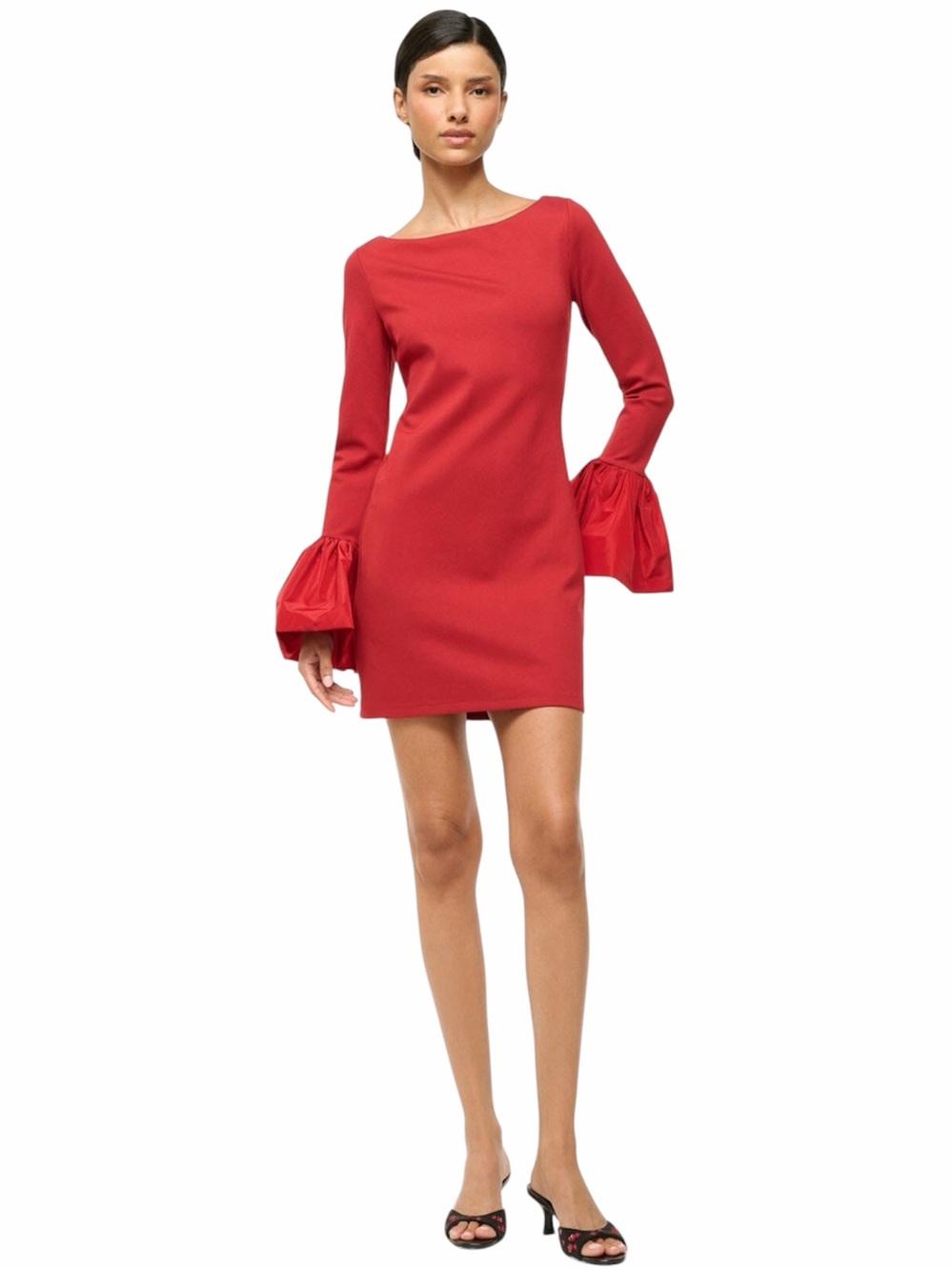 STAUD Hawthorne Dress Red Bell Sleeve Mini Dress Size Medium NWOT